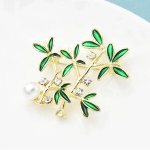 Bamboo Pearl Brooch Pins Crystal Plant Jewelry Brooches Gift For Women